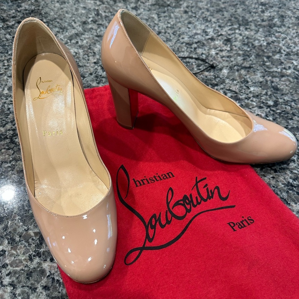 Christian Louboutin Tan Heels with Signature Red Sole